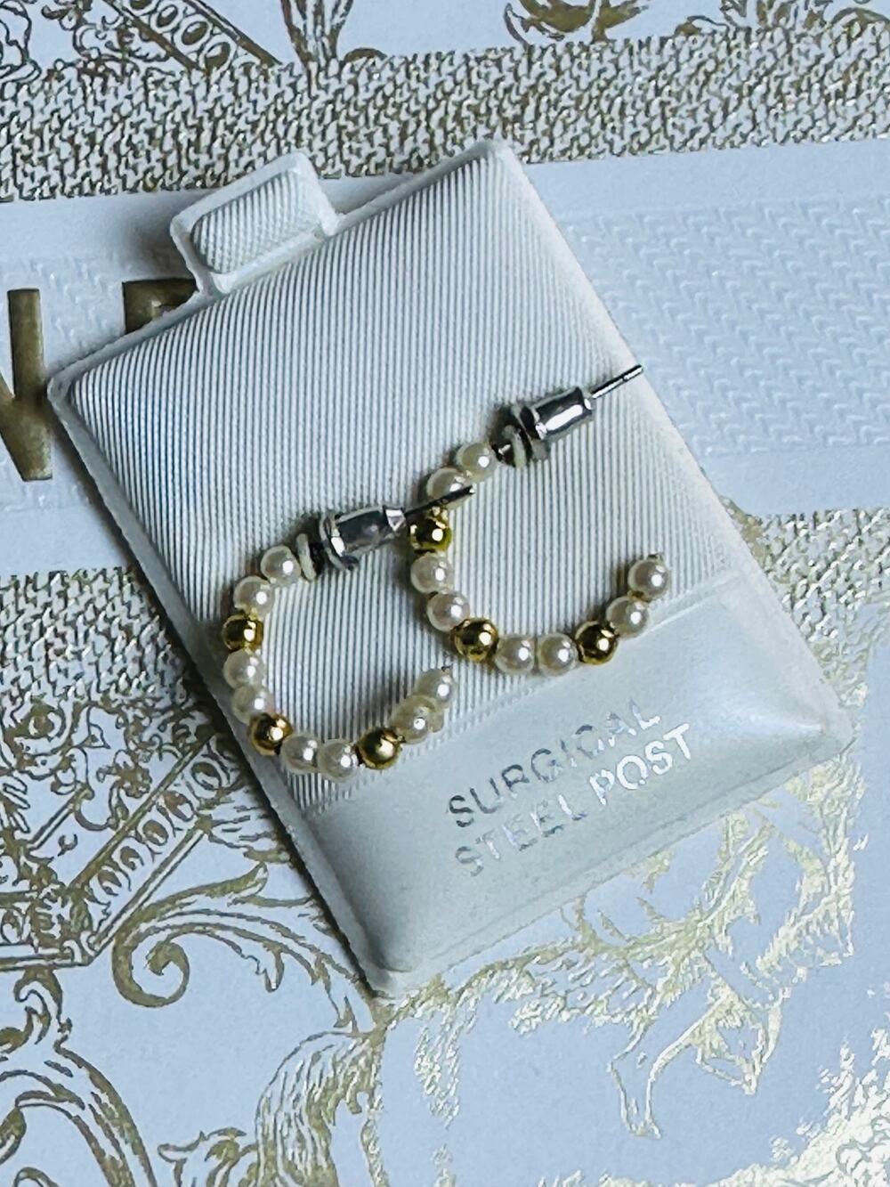 BOGO FREE 1/2” beaded hoop earrings pearl gold